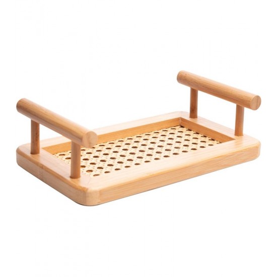 Bandeja 25x15x6cm De Bambu Com Alças E Fundo Em Treliça